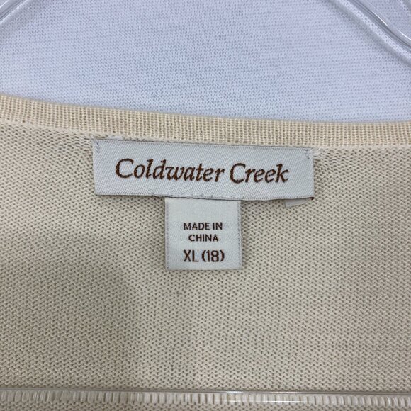 Coldwater Creek size XL Cream Beige Silk Blend Beaded Button Cardigan Preppy - Picture 2 of 10
